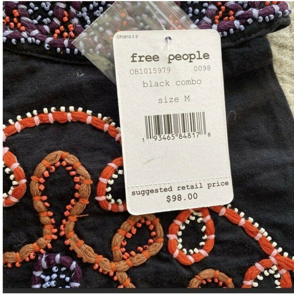 Free People Goa Embroidered Crop Top Beaded Embellished Tank Open Back Sz Medium - Picture 6 of 7